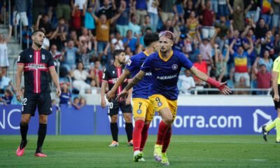 Manu Nieto celebrant un dels seus tres gols ahir / FC ANDORRA