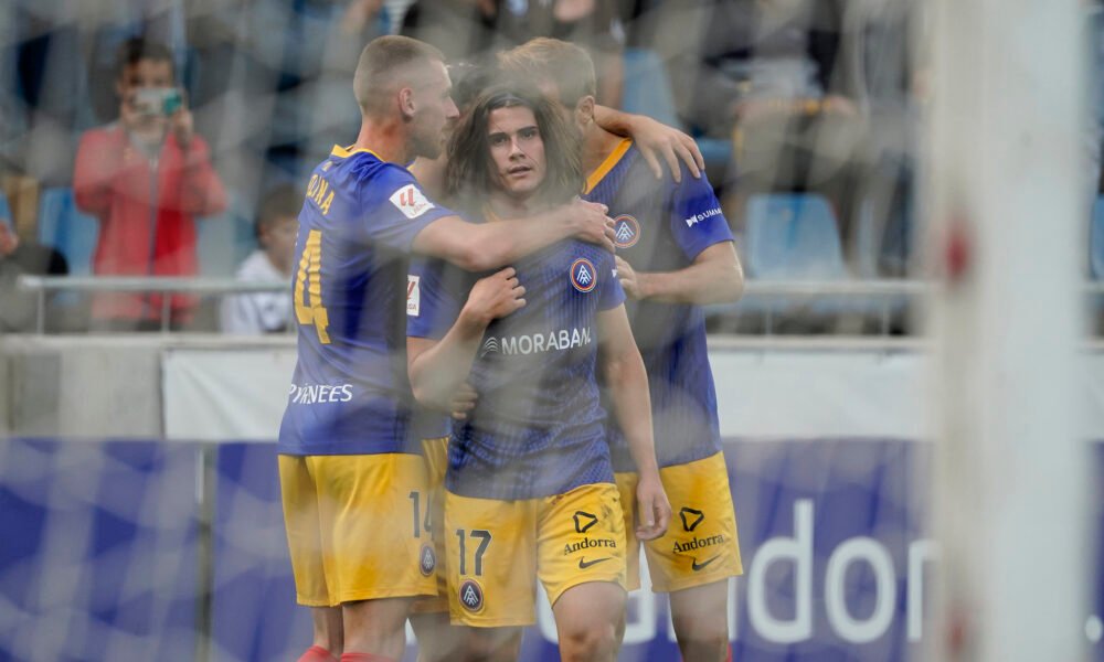 Álex Calvo celebrant el seu gol davant l'Alcorcón / FCA