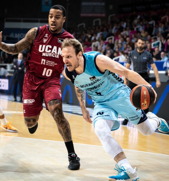 Rafa Luz en una acció al partit d'anada davant l'UCAM Múrcia / BCA